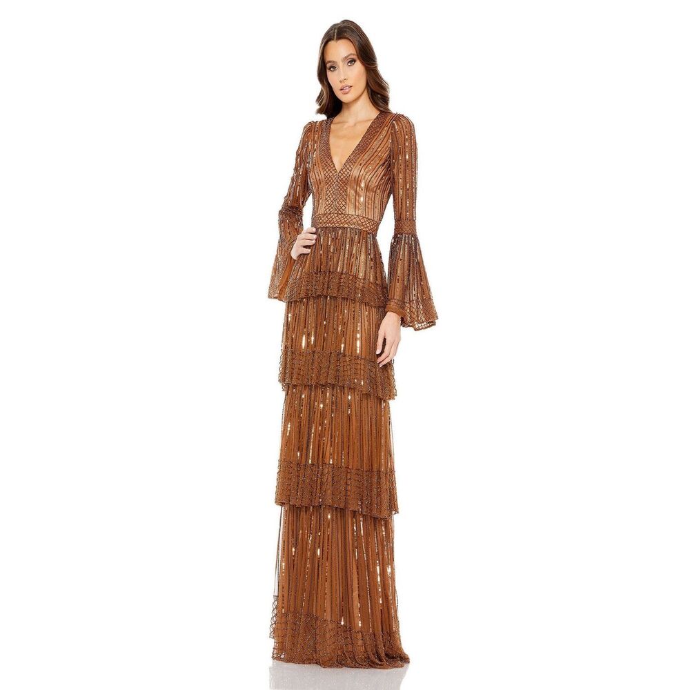 MAC DUGGAL EMBELLISHED BELL SLEEVE TIERED GOWN SIZE US 16 $698